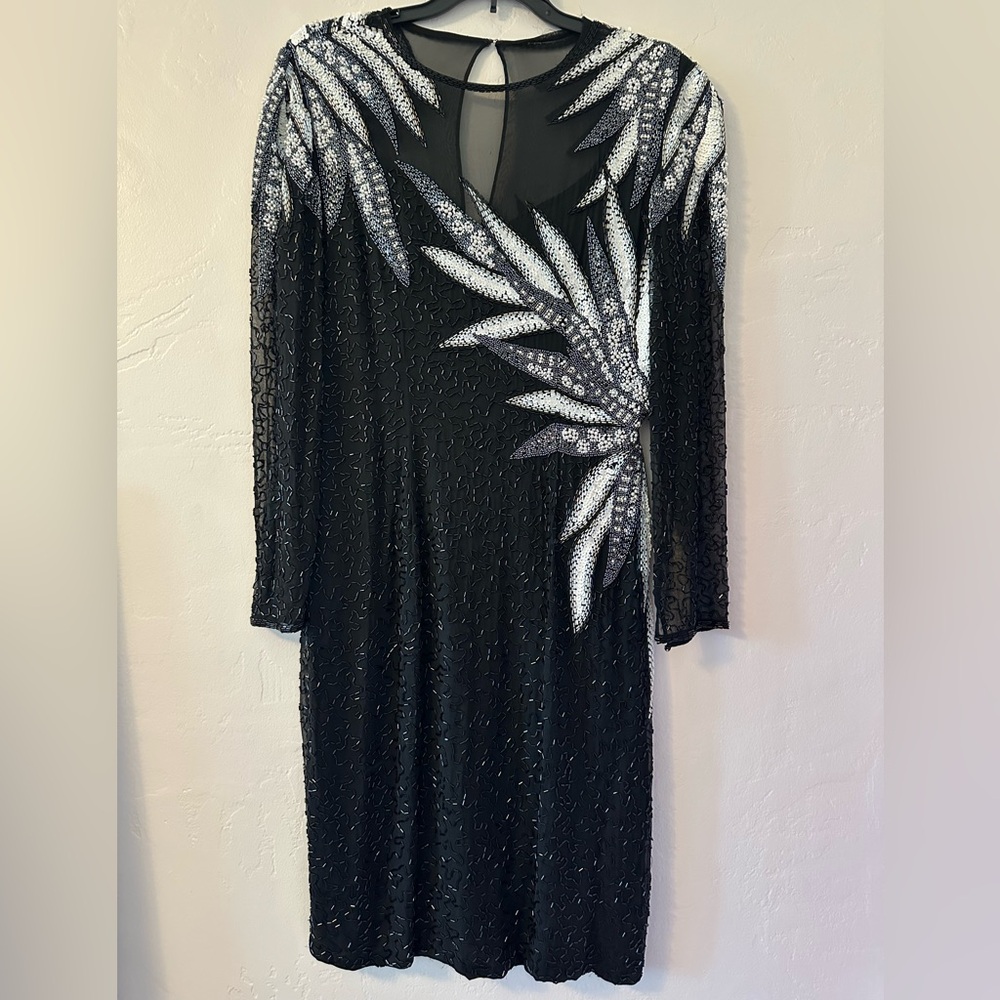 Vintage Beaded AJ Bari Black and White Beaded Cocktail Dress